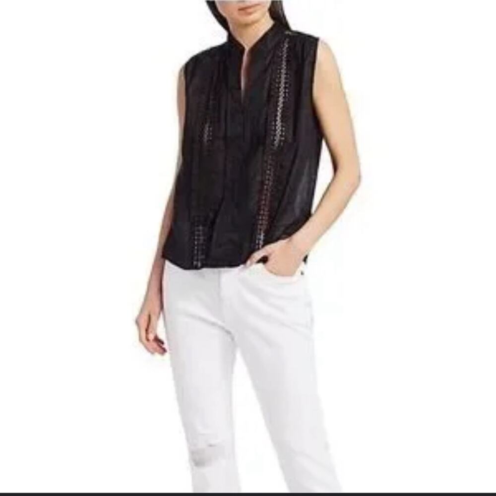 Frame Cali Ramie Lace Inset Tank Blouse with camisole in Noir Black XS - Picture 3 of 9